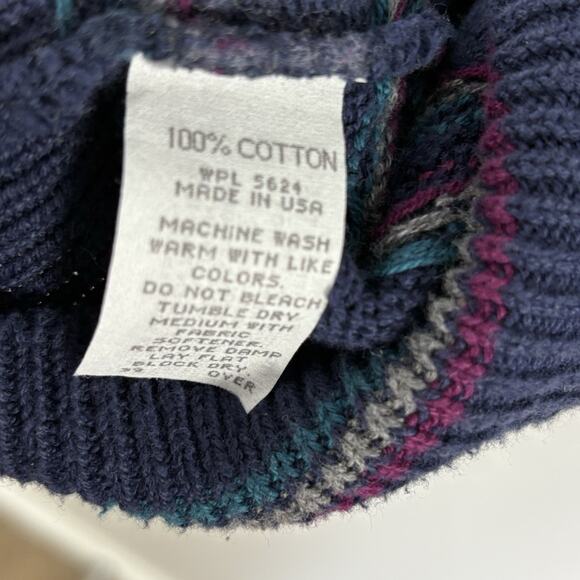 VTG 80s Nowell’s Mens Sweater 3D Textured Knit Basketweave Blue Size L USA Made - Picture 5 of 5